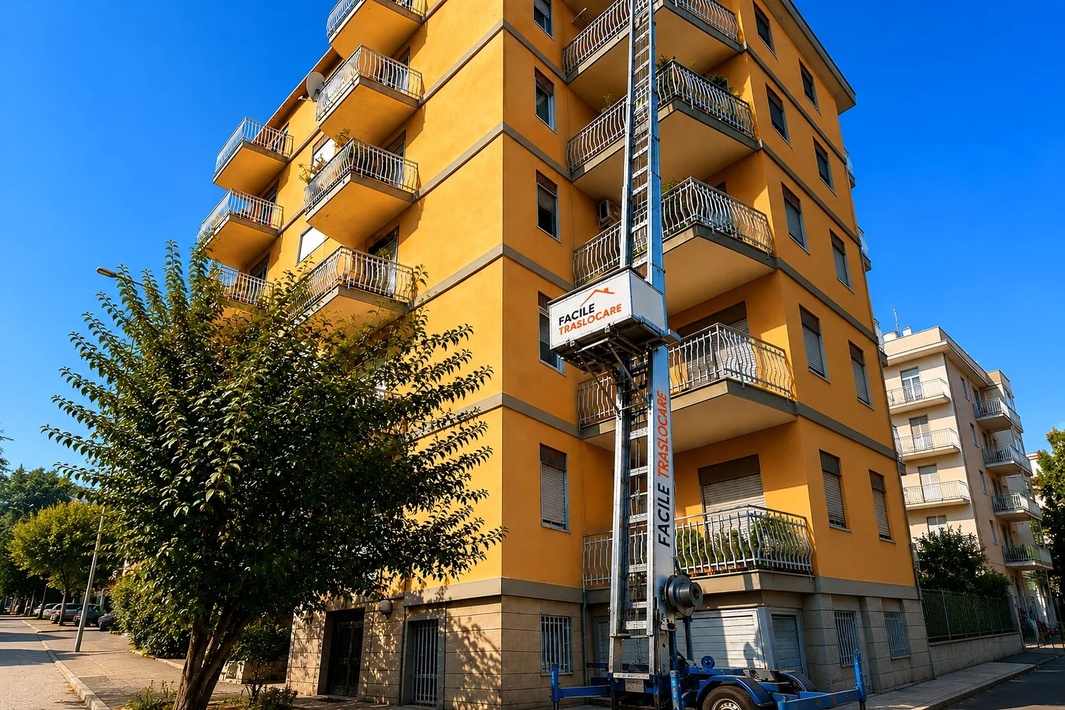 Autoscala Facile Traslocare durante un intervento in un edificio multipiano